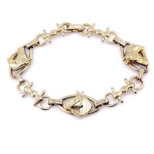Vintage Silver Plated Horse and Bit Chain Bracelet 6.75 In Long